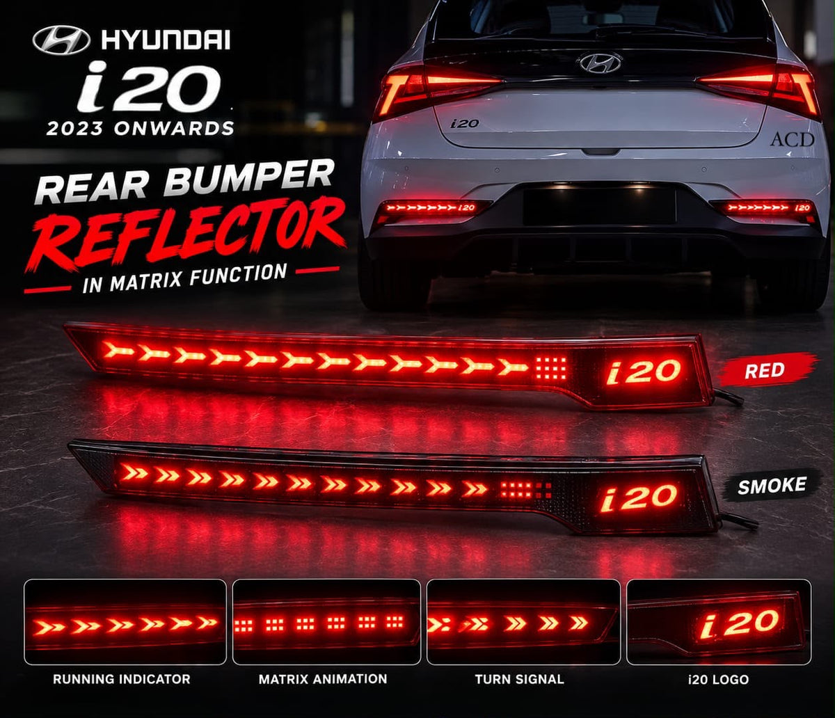 I20 Rear Bumper Reflector Light 3 Function Matrix | Brake, Parking, Indicator | Pack Of 2