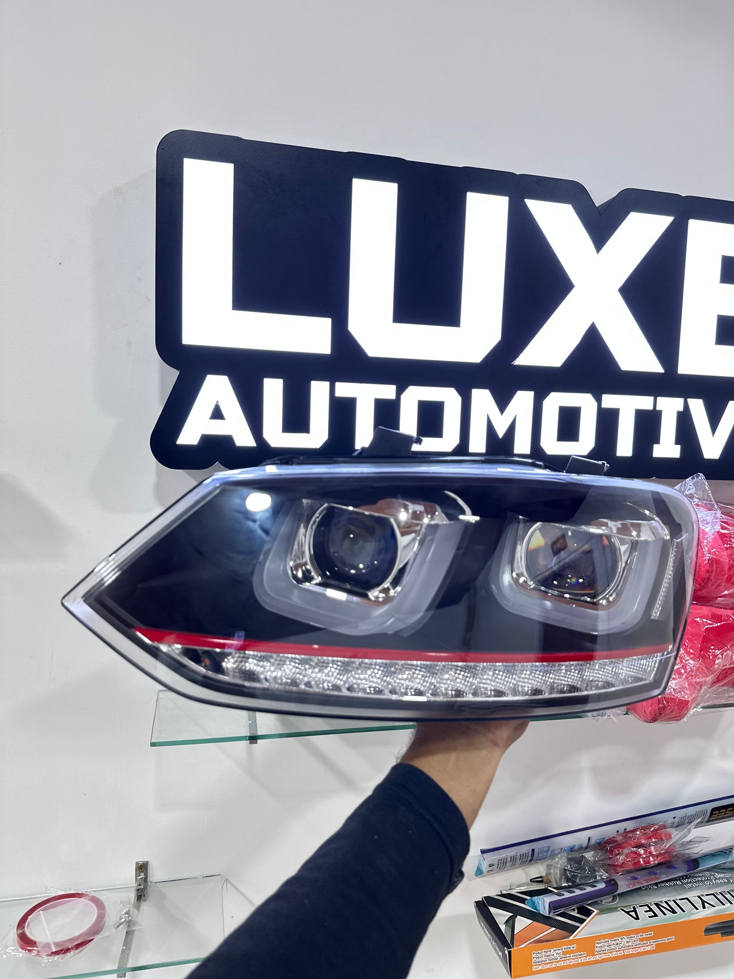 1) Polo UU Style Red Line Projector Headlights | Aftermarket