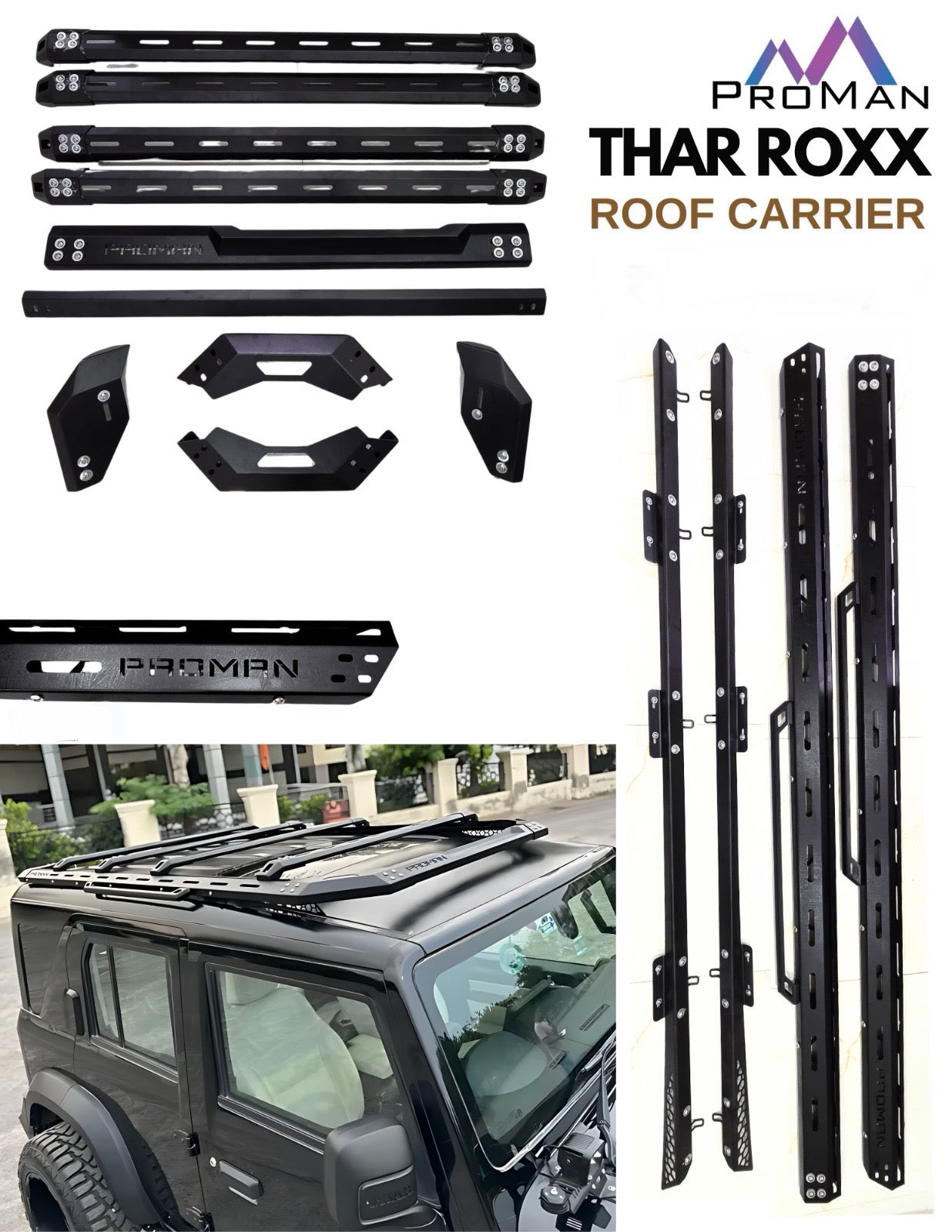Proman Modular Roof Carrier for Thar Roxx – Adjustable Tracks & Custom Add-Ons
