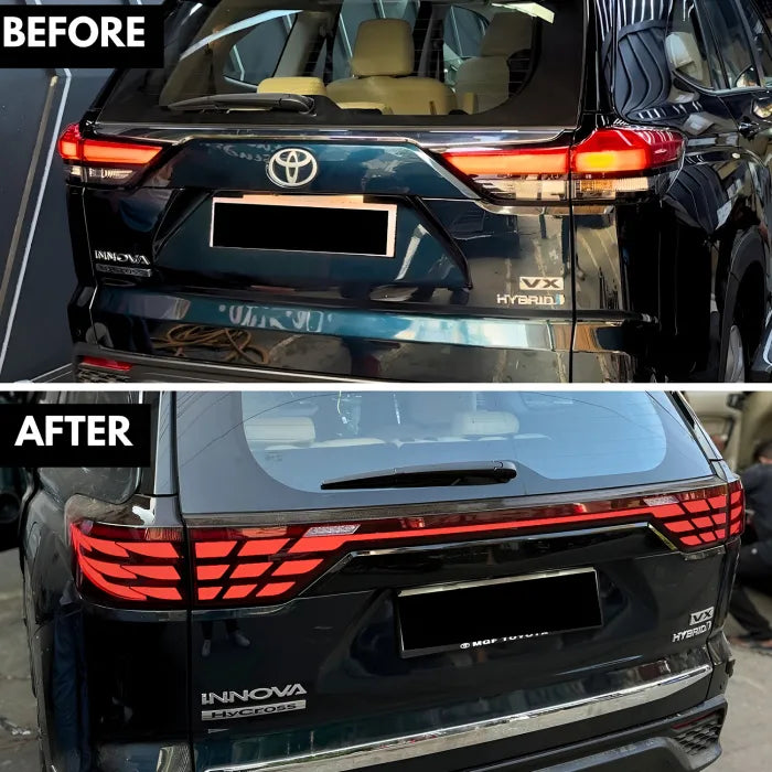 Alphard Design Tail Lights for Toyota Innova Hycross 2023 Onwards - Smoke & Red Glass