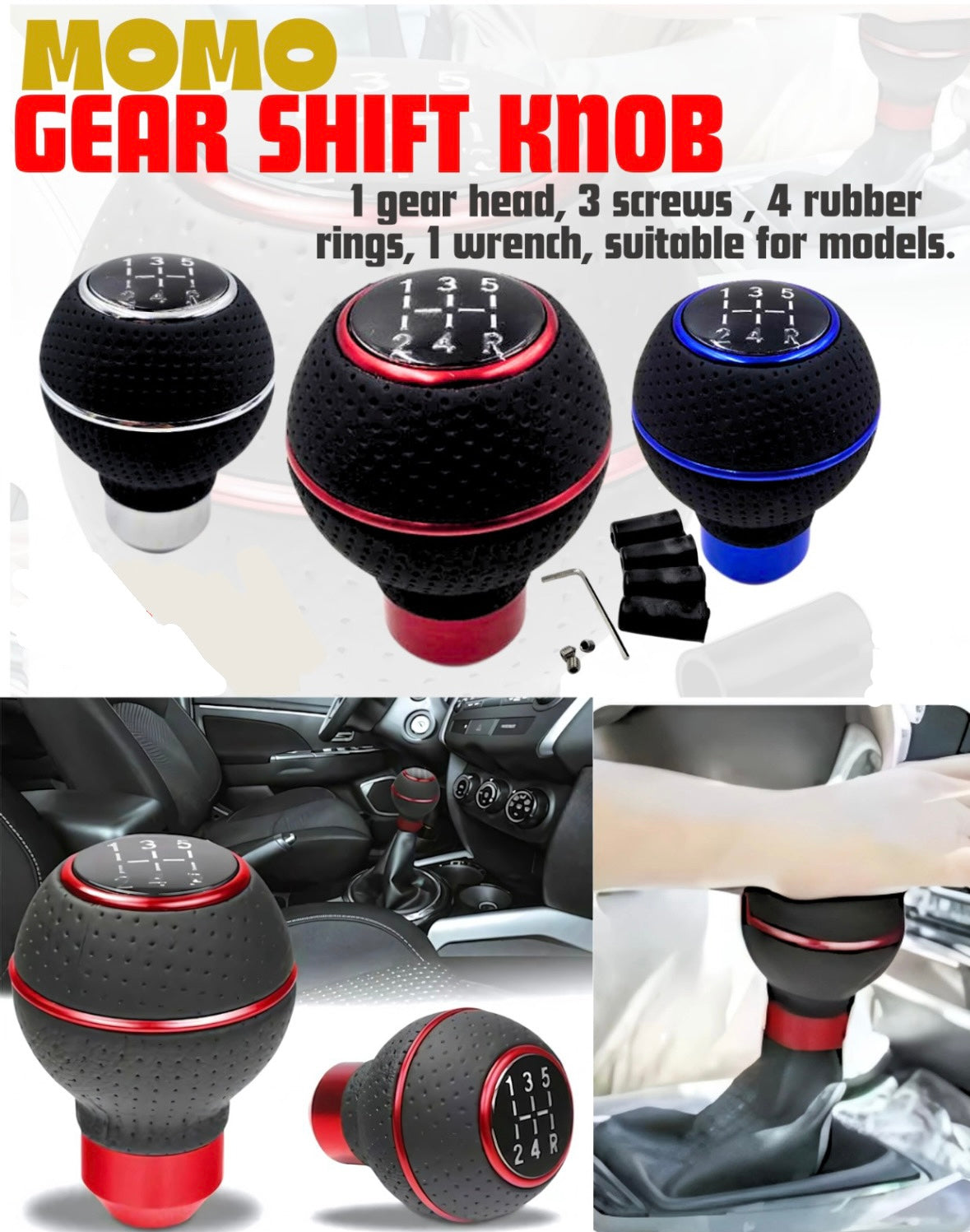 MOMO JDM Style Leather Finish Gear Knob | Universal Fit For Manual Transmission