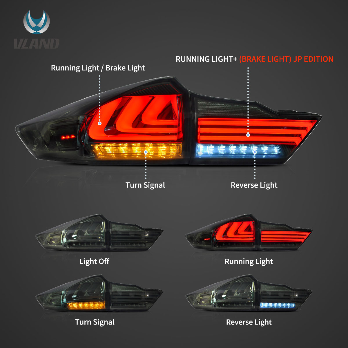 14-17 Honda City 6th Gen , Pre-Facelift Sedan Vland II LED Tail Lights With Sequential Turn Signal