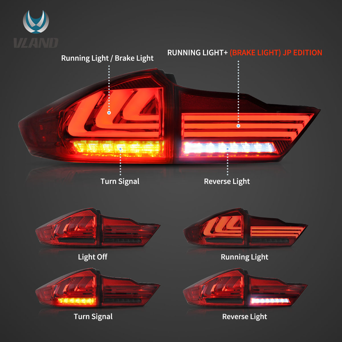14-17 Honda City 6th Gen , Pre-Facelift Sedan Vland II LED Tail Lights With Sequential Turn Signal