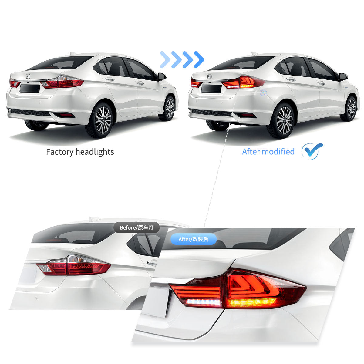 14-17 Honda City 6th Gen , Pre-Facelift Sedan Vland II LED Tail Lights With Sequential Turn Signal