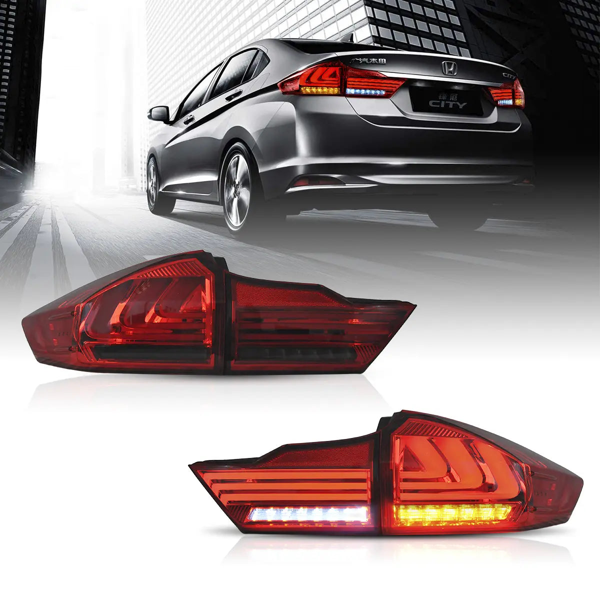 14-17 Honda City 6th Gen , Pre-Facelift Sedan Vland II LED Tail Lights With Sequential Turn Signal