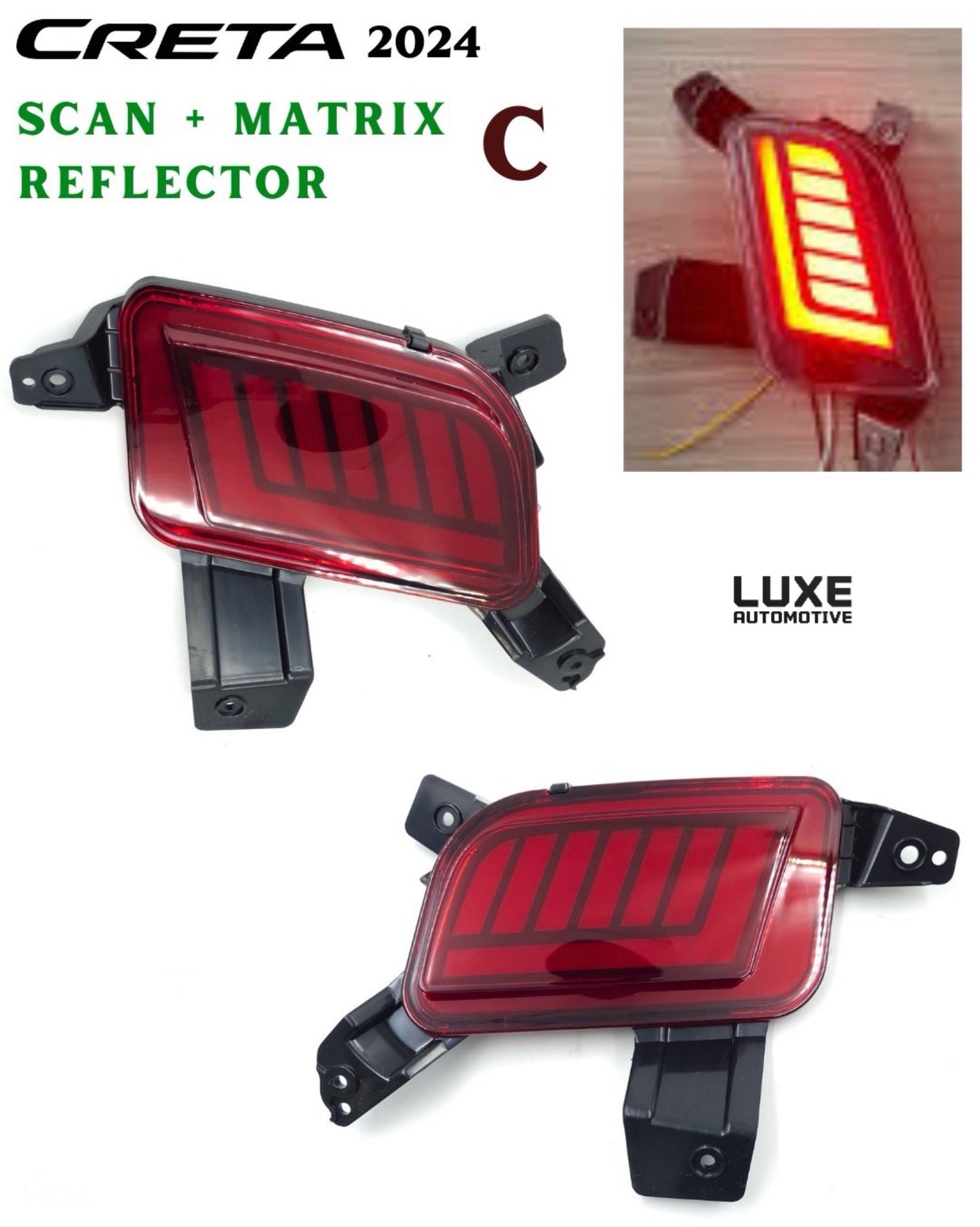 Creta 2024 Rear Bumper LED Reflector/DRL, 2-piece set with 4 modes, multifunctional Scanning-Matrix Indicator