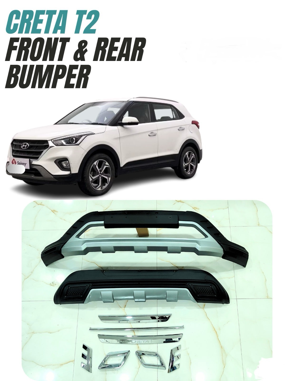 Black ABS Plastic Hyundai Creta Front And Rear Bumper