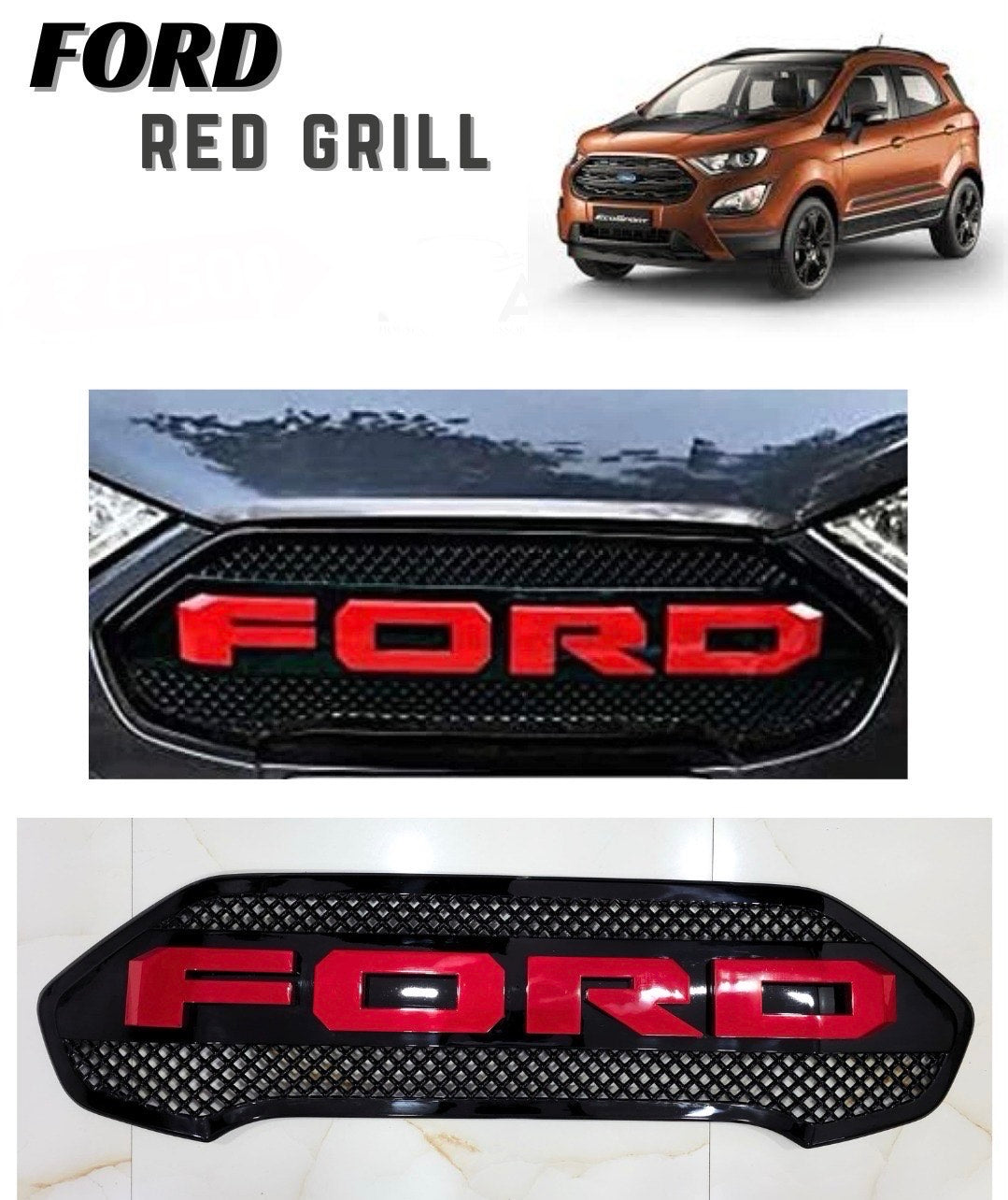 Ford Ecosport Front Grill with 3 White LED, Trendy Design,