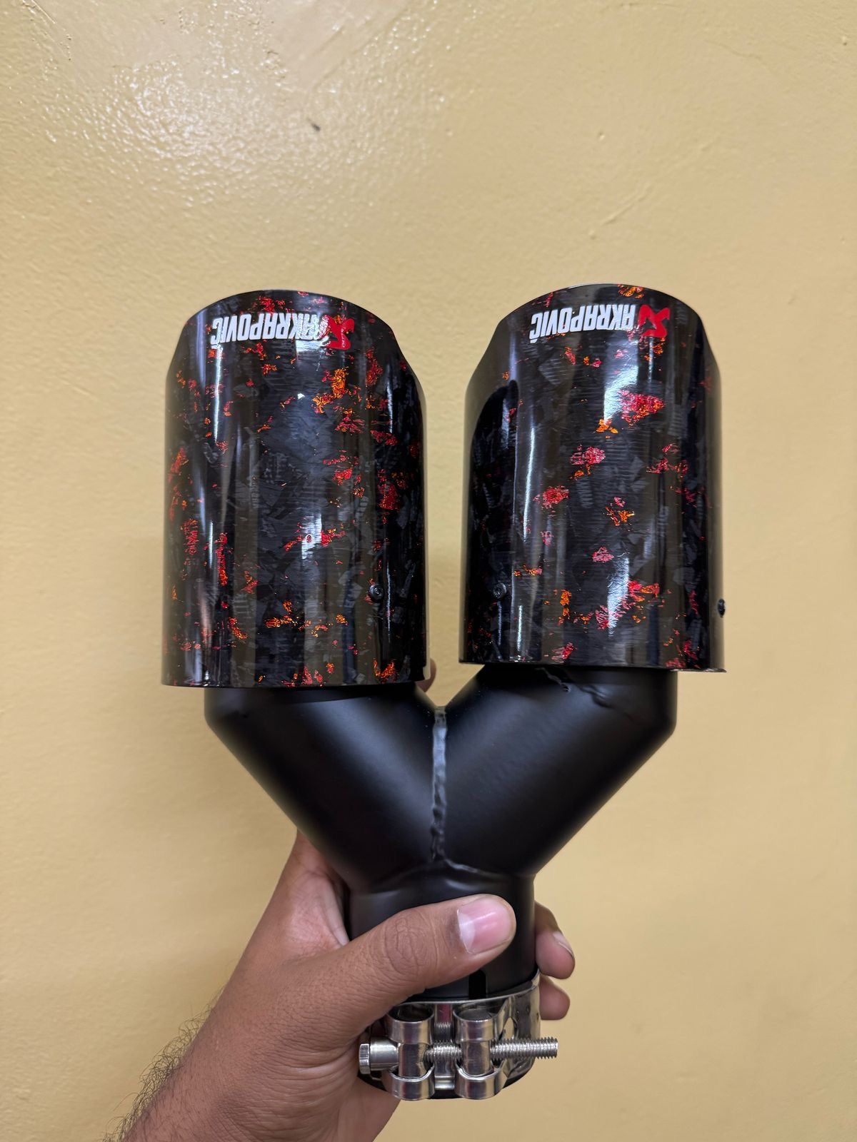 Akrapovic Exhaust Tip | Red Forged Carbon Dual Tip