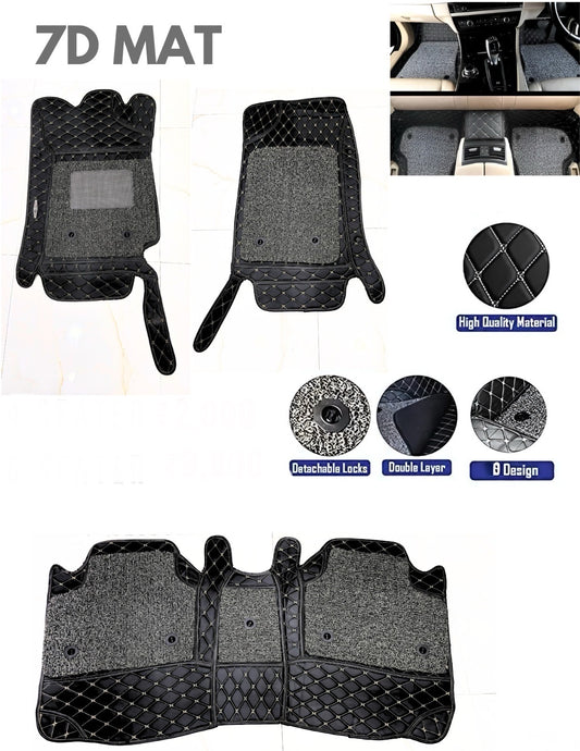7D Car Floor Mats 4 & 6 Seater Faux Leather Waterproof & Washable Grass Attached Complete Set - 6 Months Warranty (Black Colour)
