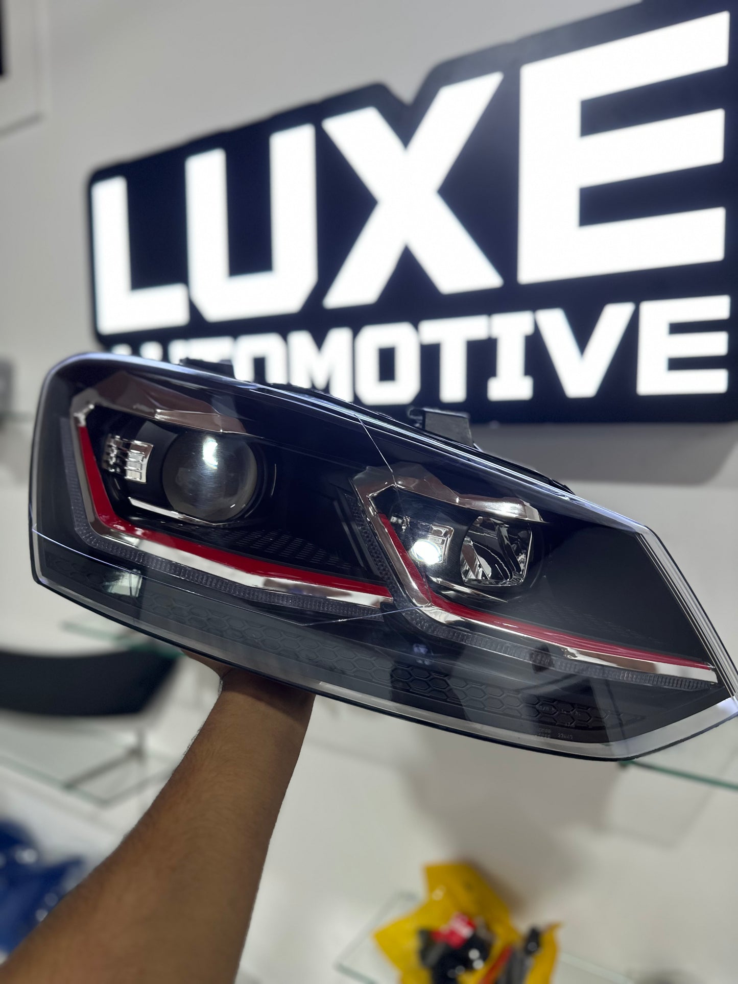 1) Volkswagen Polo / Vento / Ameo Golf Style with Red Line Projector Headlights
