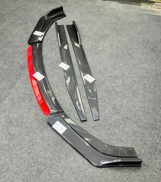 Universal 6 Pc Front & Side Carbon Fibre Splitters with Red Lip | ABS