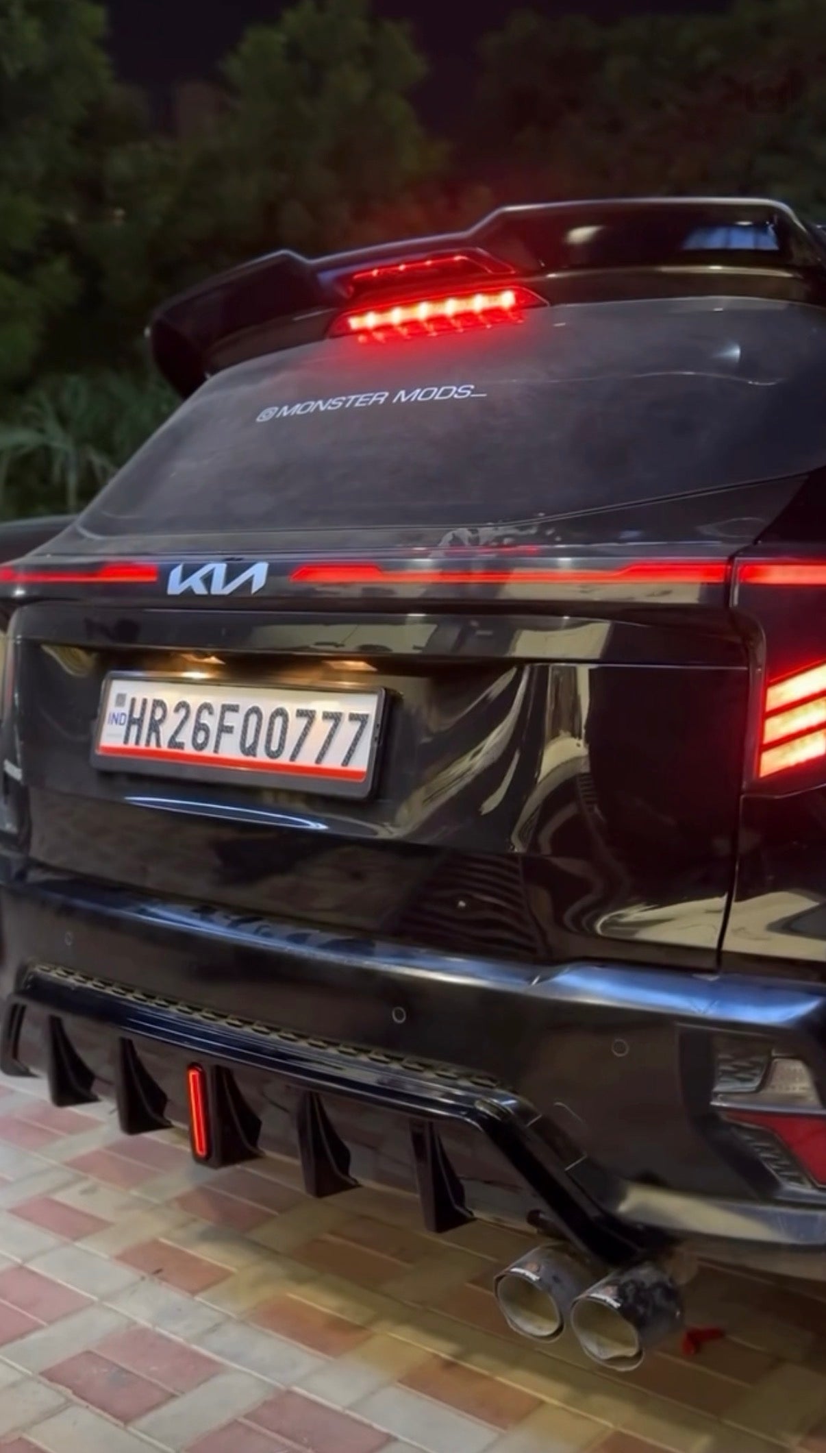 Kia Seltos 5 Fin Rear Diffuser with F1 Light – Glossy Black Sporty Upgrade