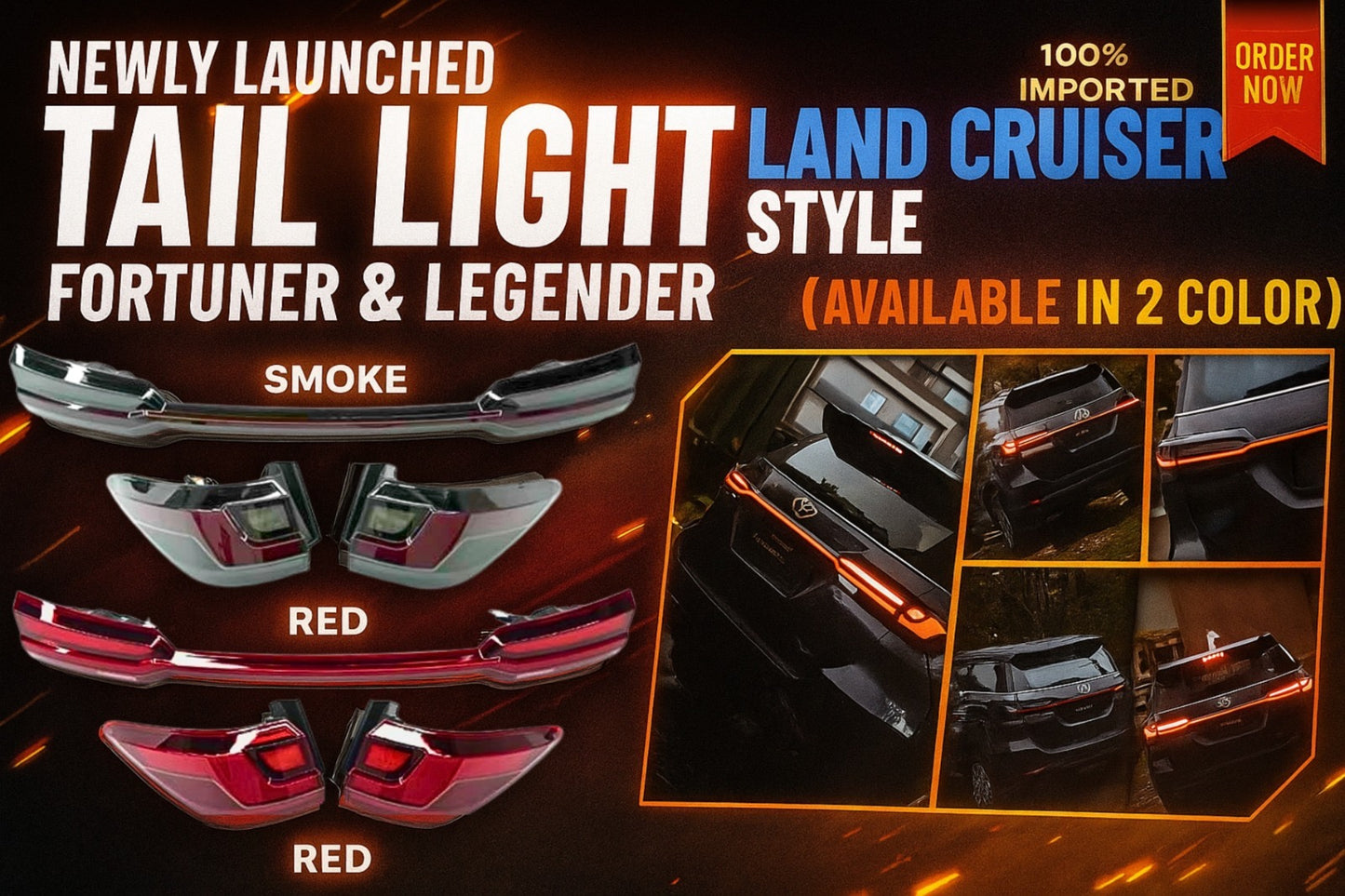 Toyota Fortuner Tail Lamps with Trunk Lights (Smoke & Red, 2016+)
