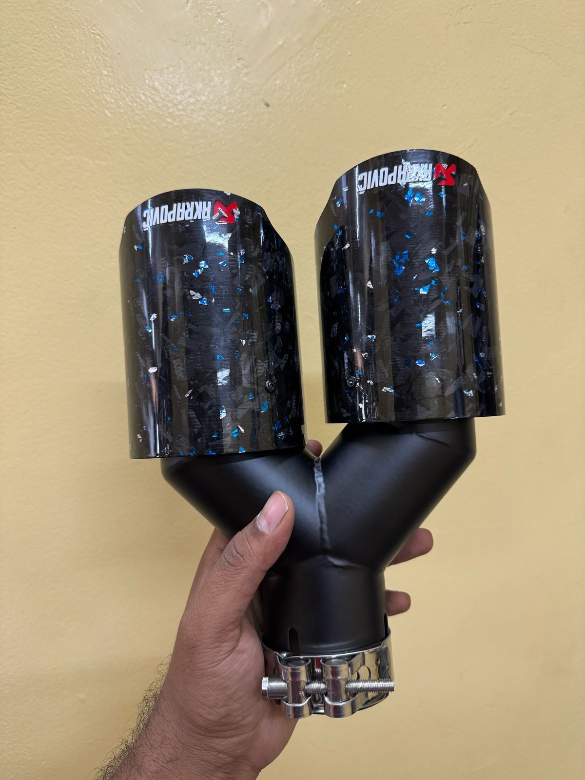 Akrapovic Exhaust Tip | Blue Forged Carbon Dual Tip
