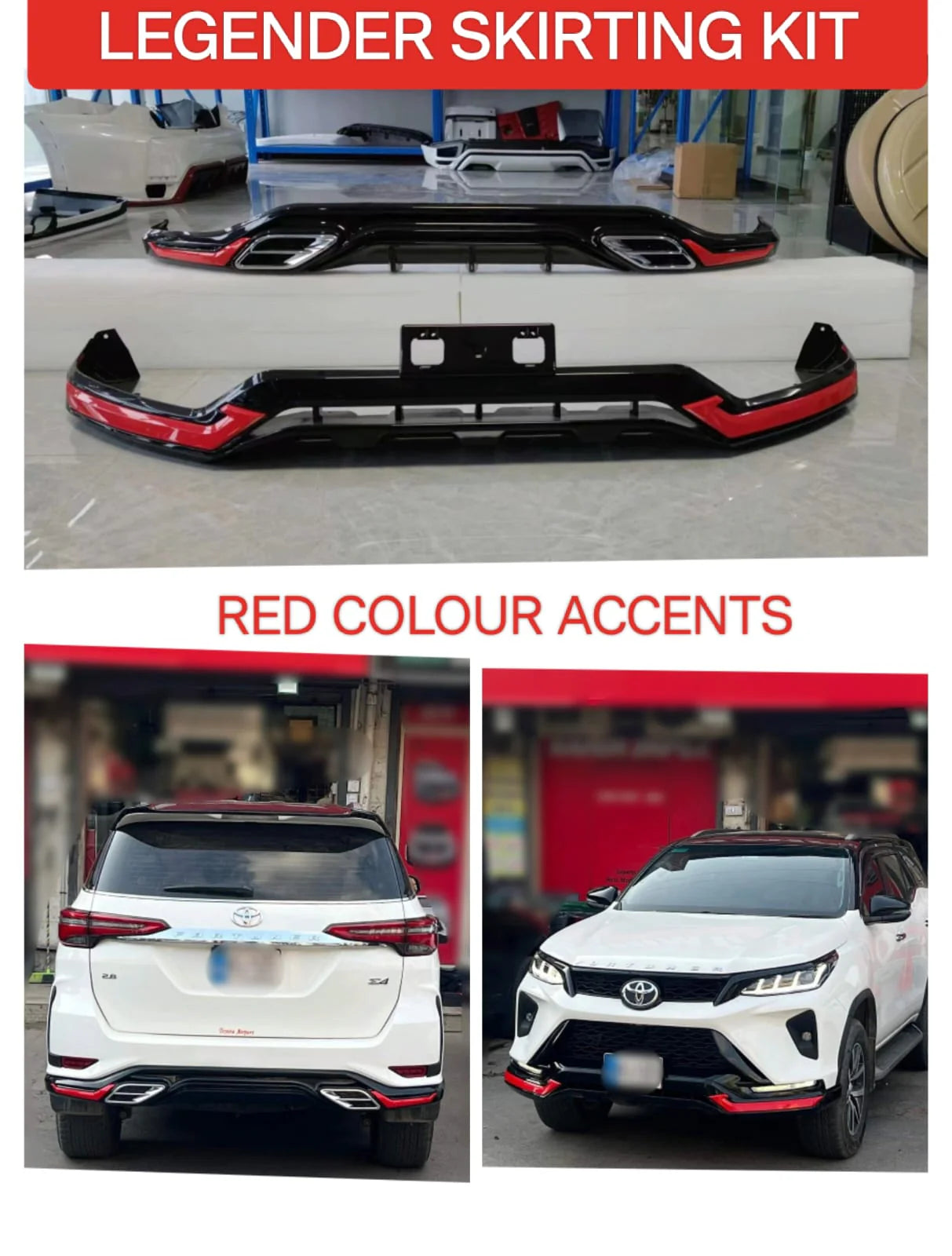 Toyota Fortuner 2021  F&R Skirting Red (Legender)