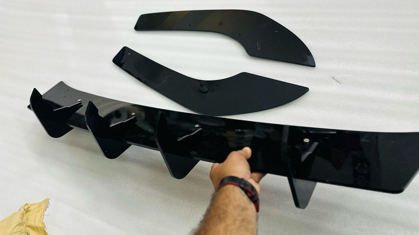 Virtus And Slavia 4-Fin Rear Bumper Diffuser | Aftermarket ABS