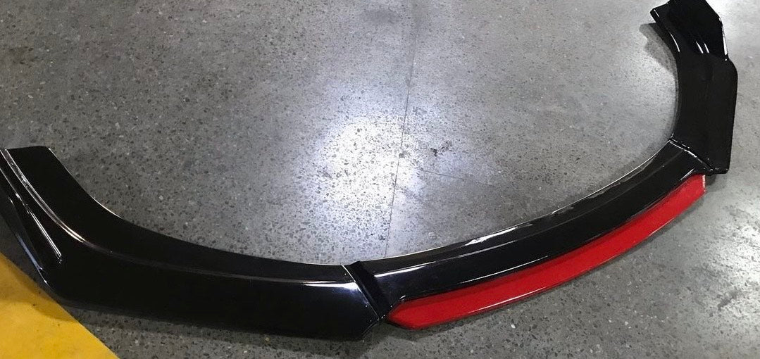 Universal Car (4 Pcs, Glossy Black with Red Tongue) Front Bumper Lip Chin Spoiler
