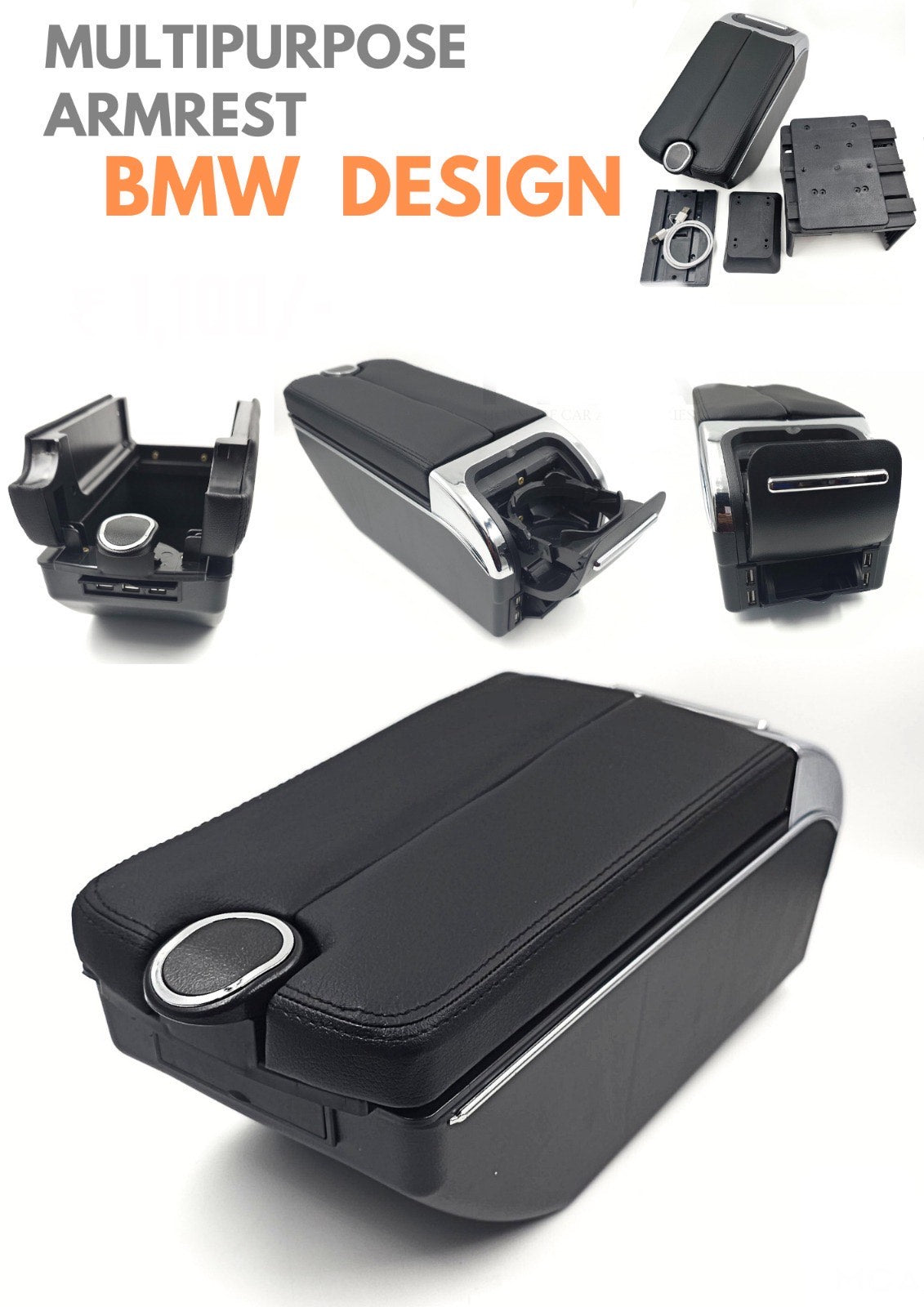 UNIVERSAL Armrest with USB Mobile Charging Ports