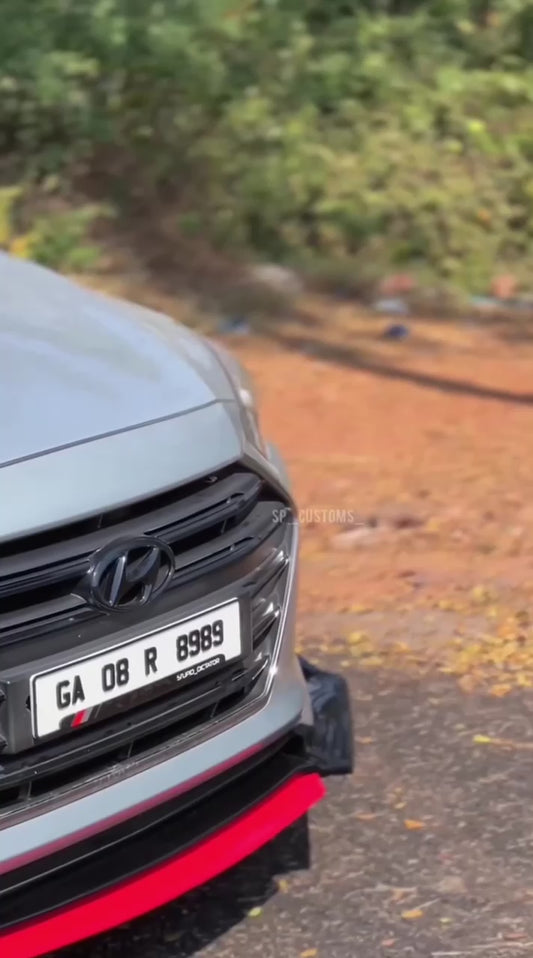 Black with Red Tongue) Front Bumper Lip Chin Spoiler | Elantra, Verna, I20, Swift,Seltos