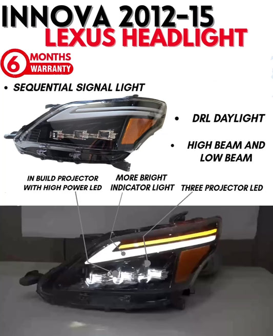 Toyota Innova Lexus-Style Headlights with DRL | Premium Design Fits For 2012-2015 Models